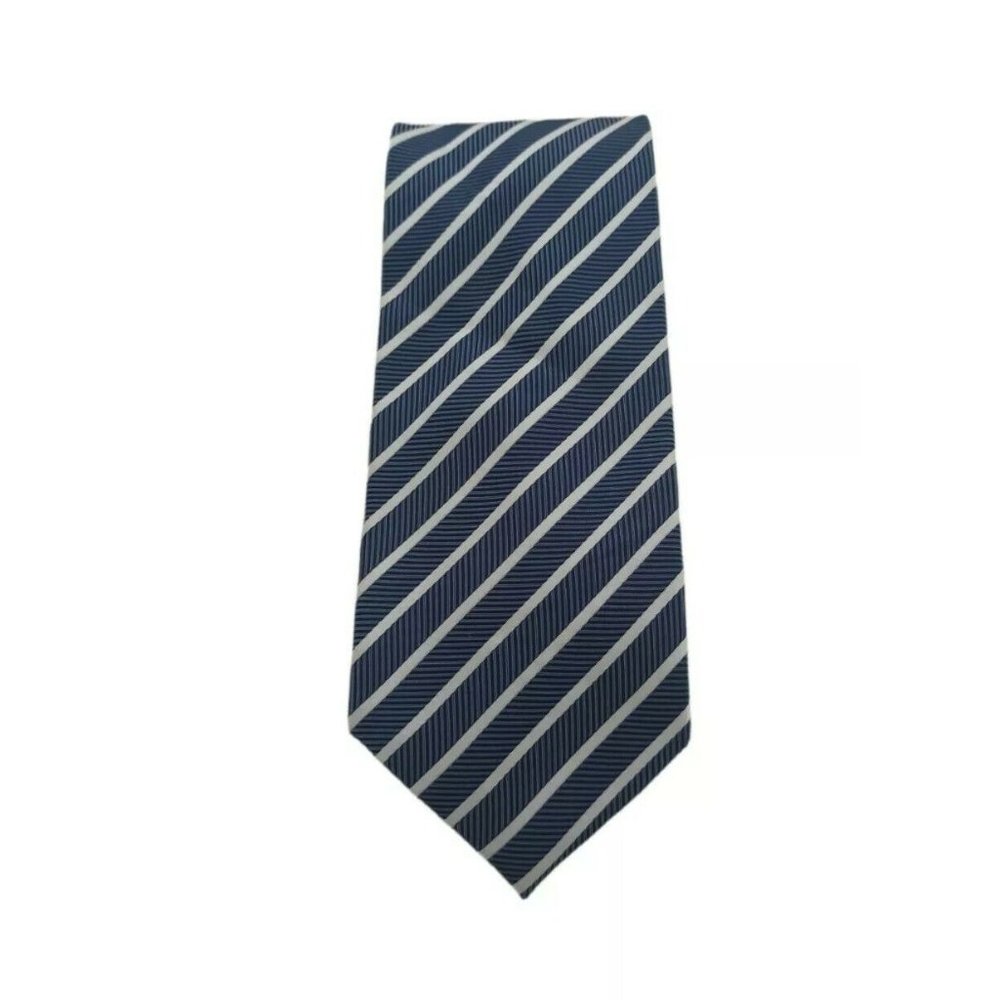 HAINES & BONNER Blue Striped Silk Tie HANDMADE 59"/ 3.2" EC